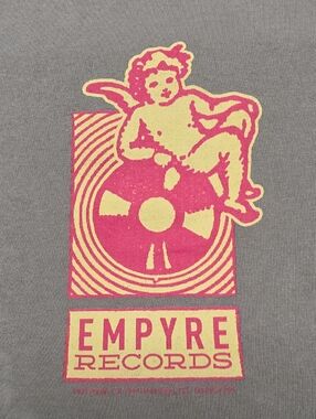Empyre Records Graphic Tee - Pink & Pale Yellow Print Size M!